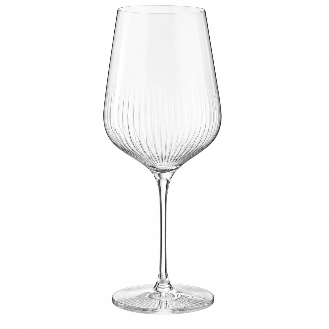 Calice da vino 650 ml in vetro trasparente con stelo e decoro scanalato
