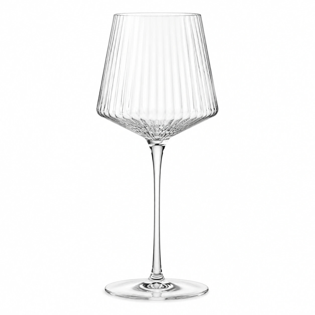Calice da vino 500 ml in vetro trasparente scanalato con stelo lungo