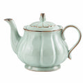 Teiera in ceramica 1.00 L verde salvia con dettagli dorati - design floreale