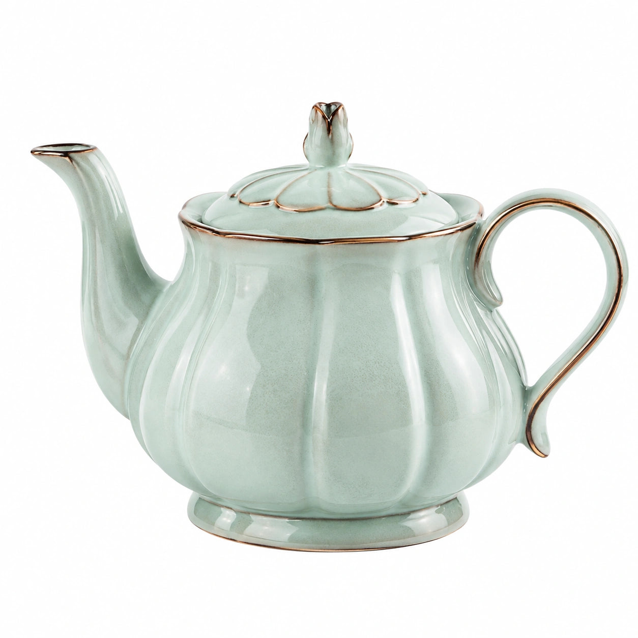 Teiera in ceramica 1.00 L verde salvia con dettagli dorati - design floreale