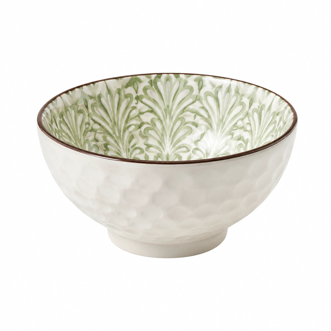 Ciotola in ceramica 17 cm bianco/verde con motivo vegetale