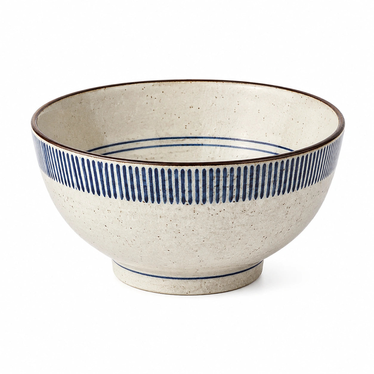 Ciotola 18 cm in ceramica avorio e blu per alimenti stile rigato