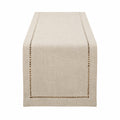 Runner da tavola 180 x 40 cm in tessuto beige con bordo traforato stile classico