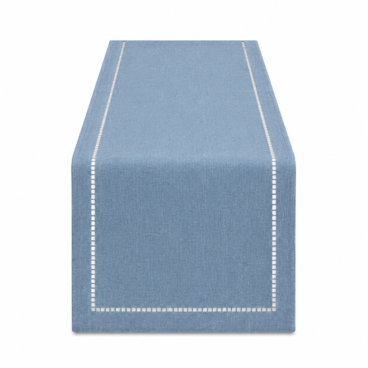 Runner da tavola 180 x 33 cm in tessuto blu con bordino bianco stile contemporaneo