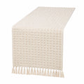 Runner da tavola 40 x 180 cm in tessuto avorio con frange stile boho