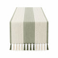 Runner da tavola 180 x 40 cm in cotone verde e crema con nappine stile rustico
