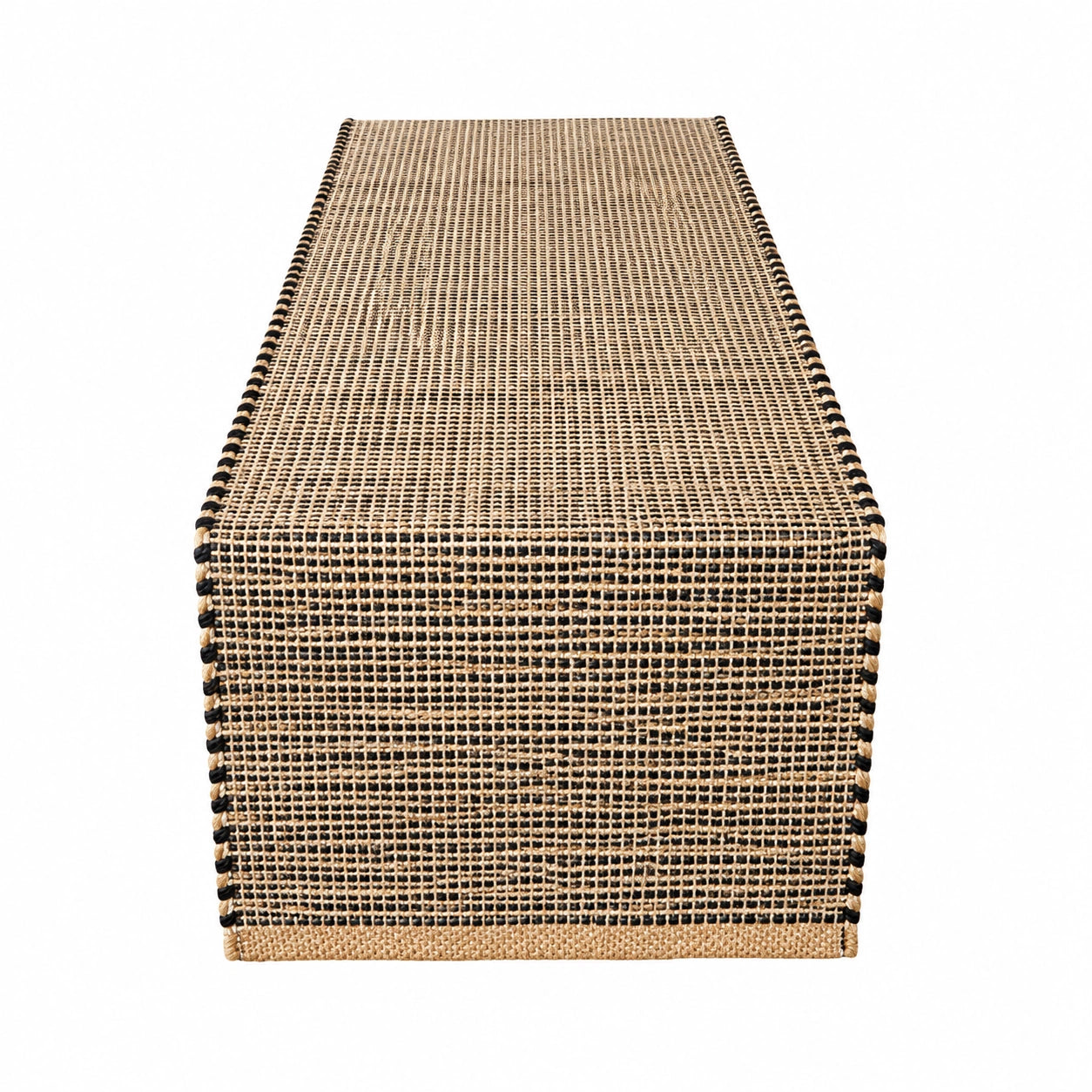 Runner da tavola 180 x 35 cm in tessuto intrecciato beige e nero stile rustico