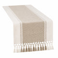Runner da tavola 180 x 35 cm in tessuto beige e avorio con nappe stile boho