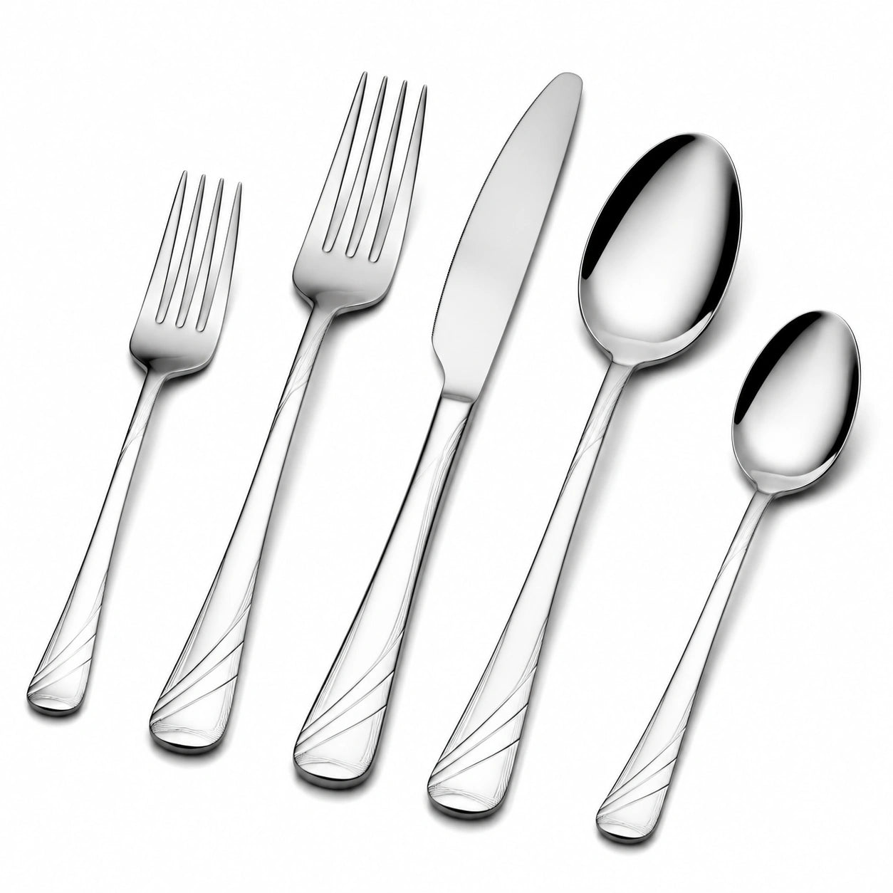 Set posate 5 pezzi in acciaio inossidabile argento 14.5-22 cm per tavola moderno