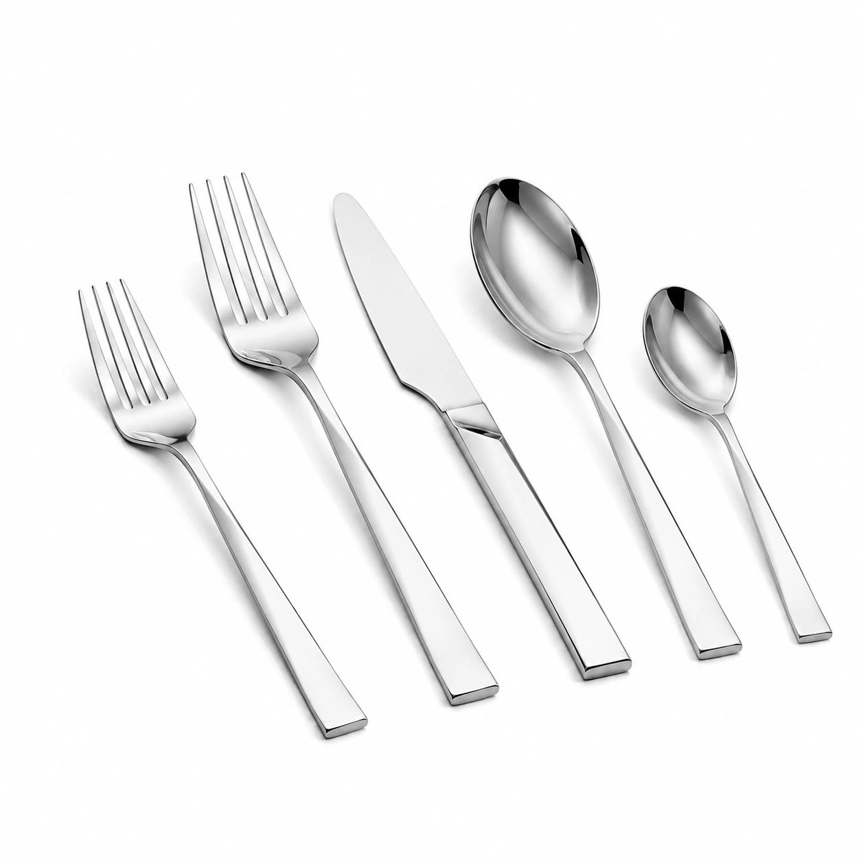 Set posate 5 pezzi in acciaio inox argento lucido per tavola
