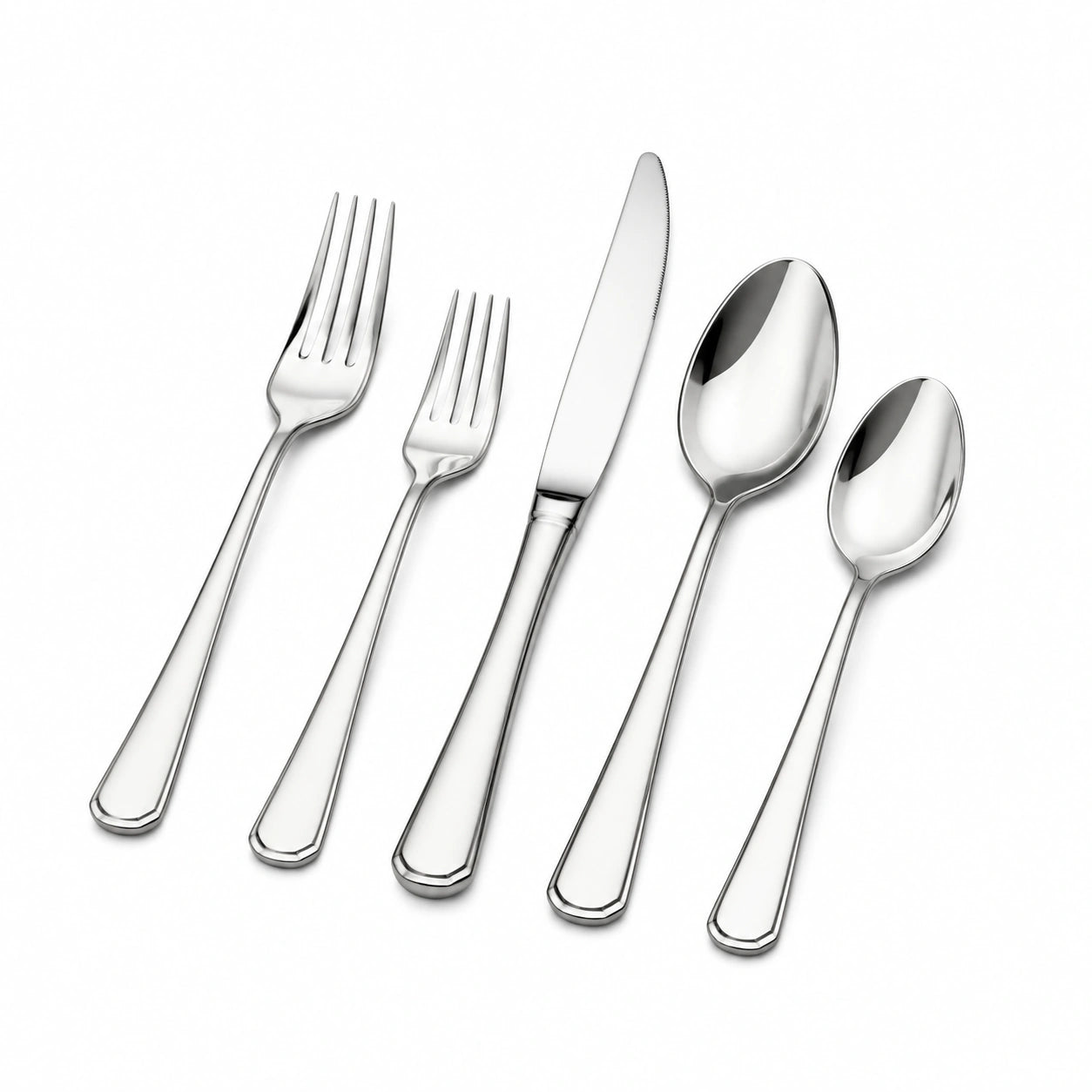 Set di posate 5 pezzi in acciaio inox argento lucido per tavola