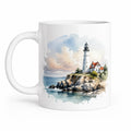Tazza in ceramica 325 ml bianca con faro stile acquerello
