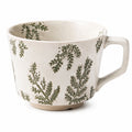 Tazza 450 ml in ceramica beige e verde con manico e decoro botanico in rilievo