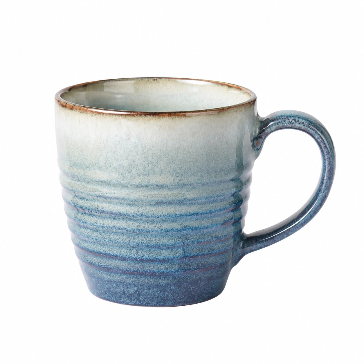 Tazza in ceramica 400 ml blu e bianco con manico stile rustico