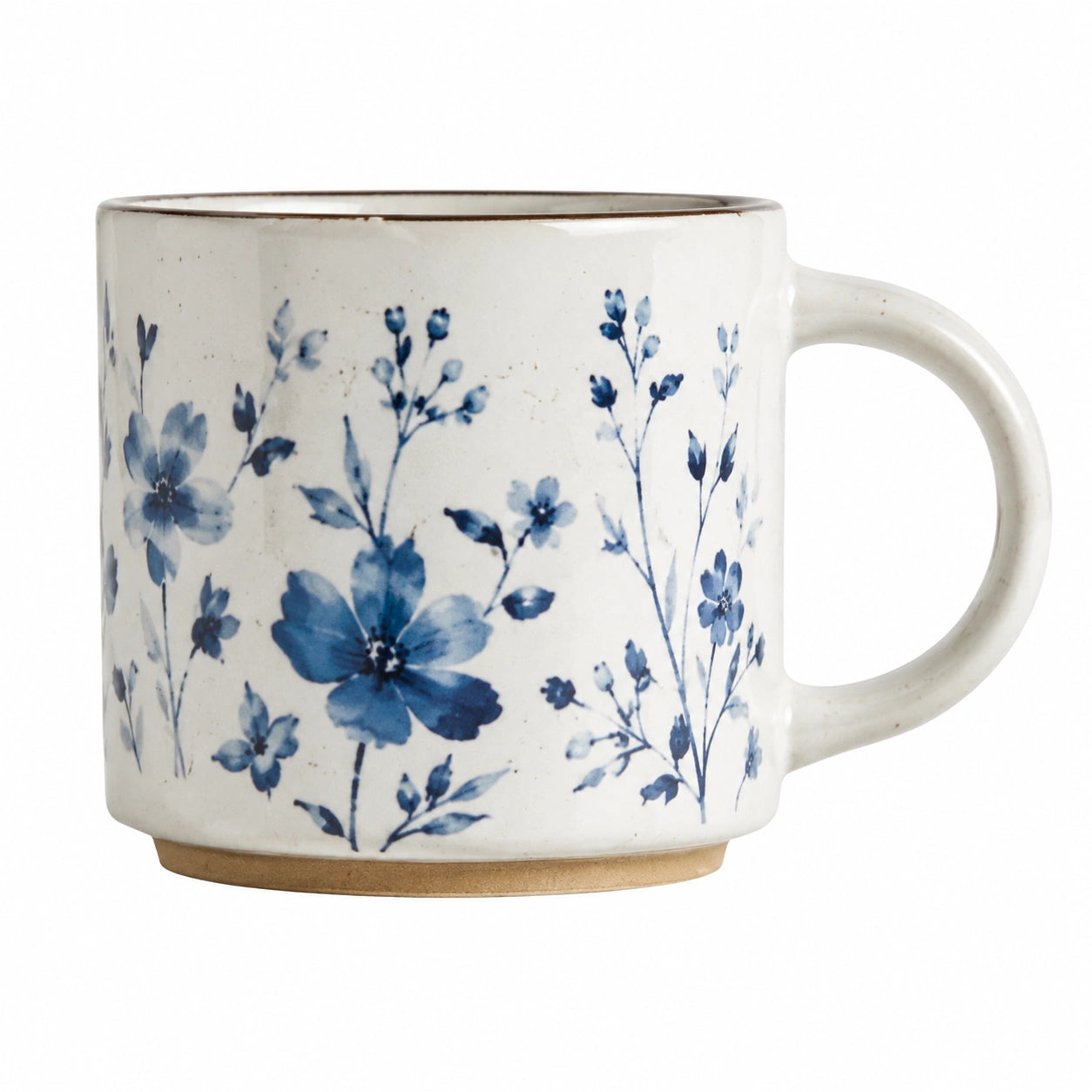 Tazza in ceramica 350 ml bianco/blu con motivo floreale e manico