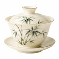 Tazza da tè gaiwan in porcellana avorio e verde 150 ml con coperchio e piattino stile botanico