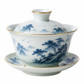 Tazza Gaiwan in porcellana 150 ml bianco e blu con bordo dorato