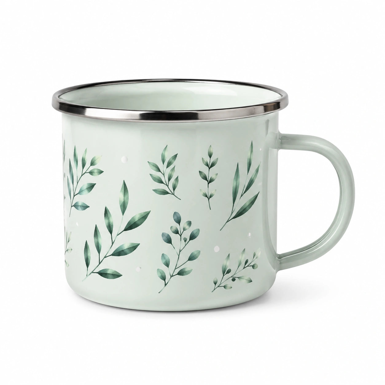 Tazza smaltata 400 ml verde con motivo botanico per bevande calde