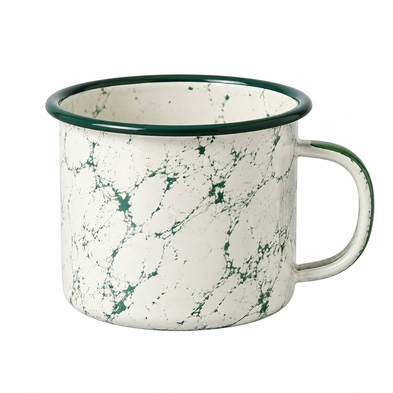 Tazza smaltata 350 ml in metallo bianco e verde con manico stile marmorizzato
