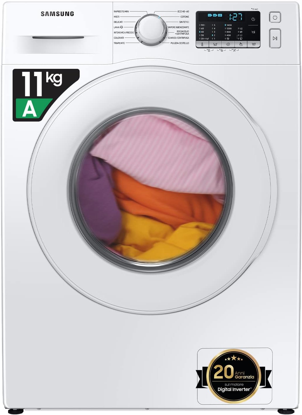 Samsung, Lavatrice, WW11BGA046TT/ET, 11 Kg, 1400 RPM, 60 l, Bianco