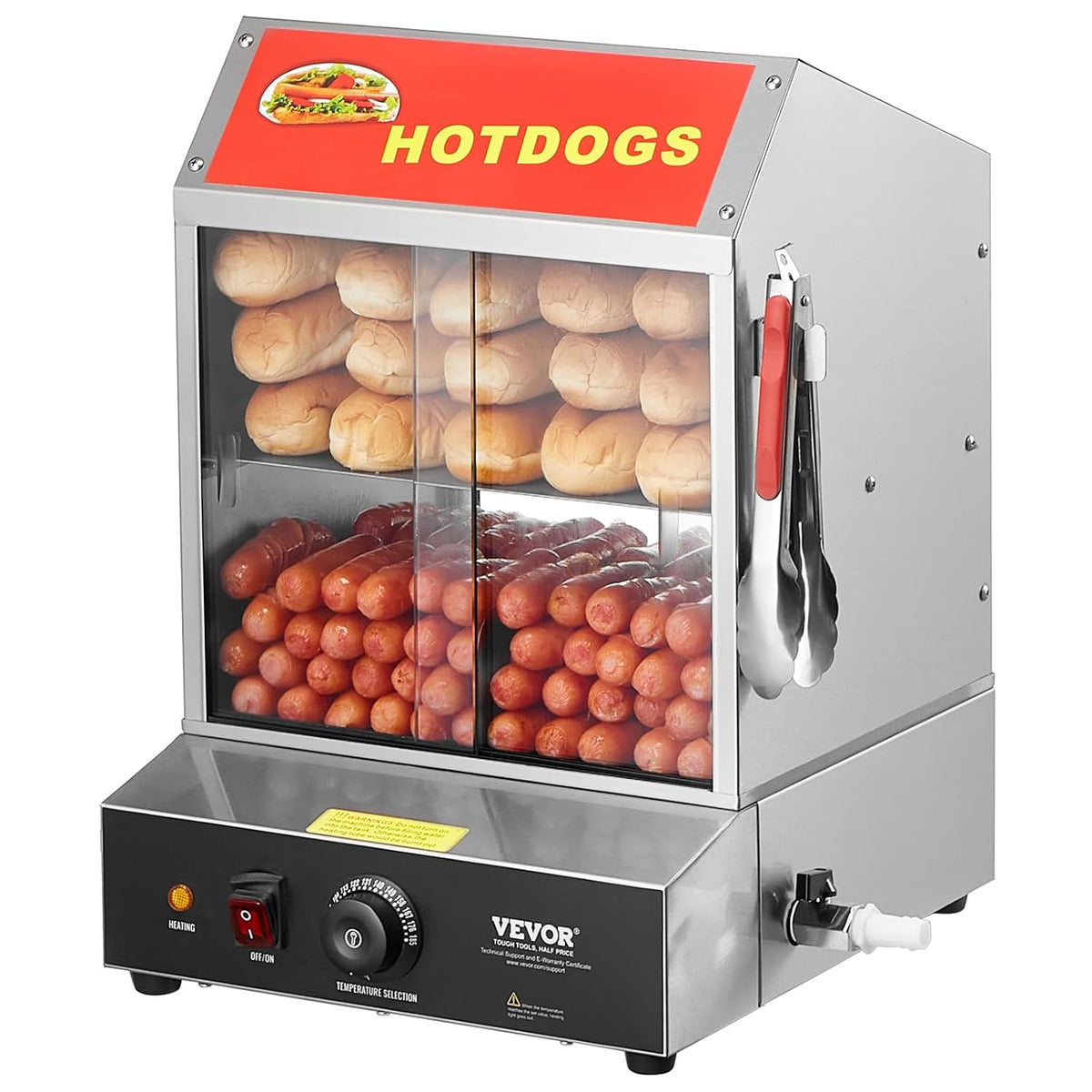 VEVOR, Macchine per Hot Dog, 27 L, 345 x 380 x 510 mm, 20,08 pollici, Trasparente, acciaio inox