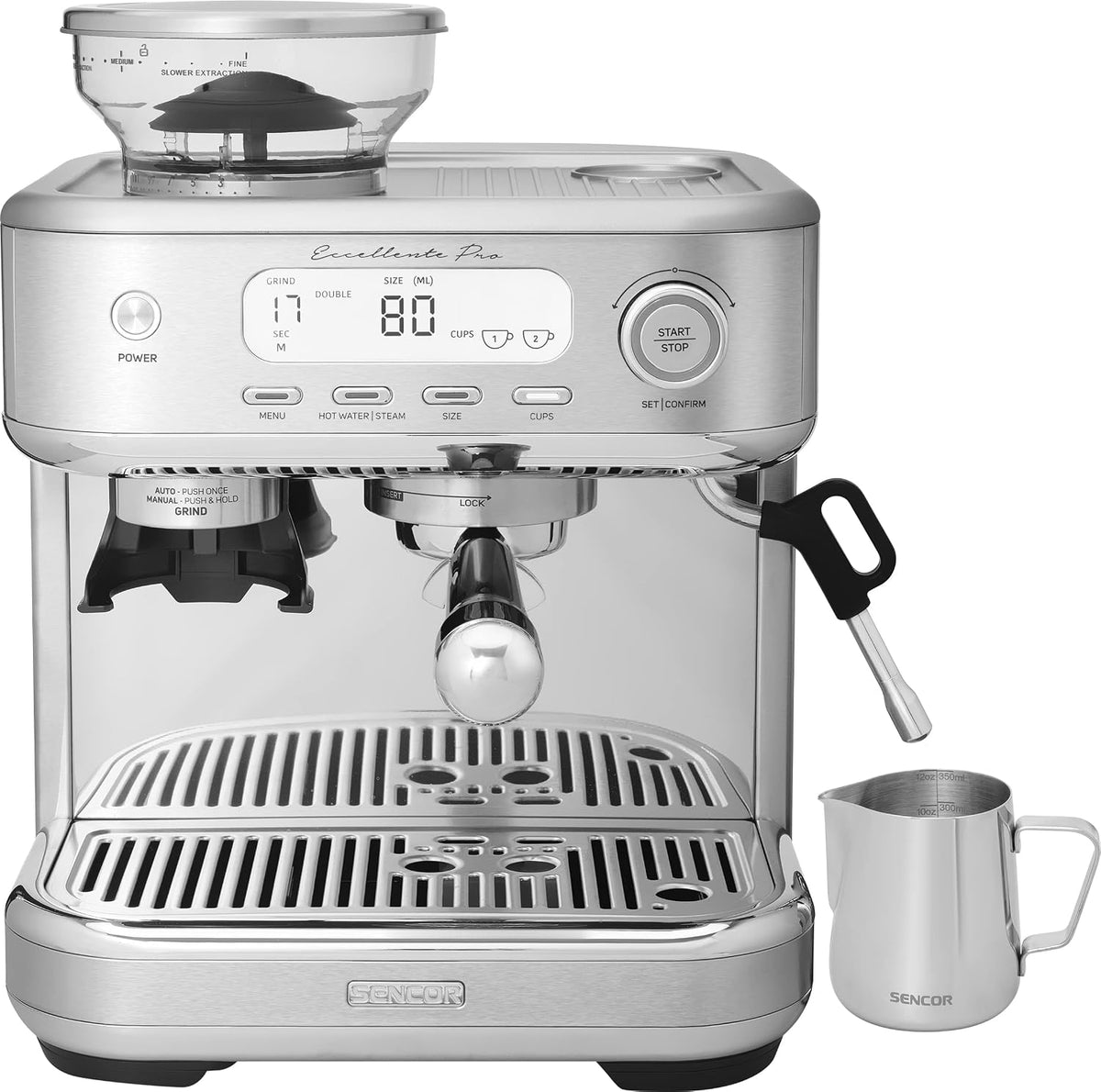 Sencor, Macchina da caffè, 58 mm, 15 bar, Nero/Argento, acciaio inox