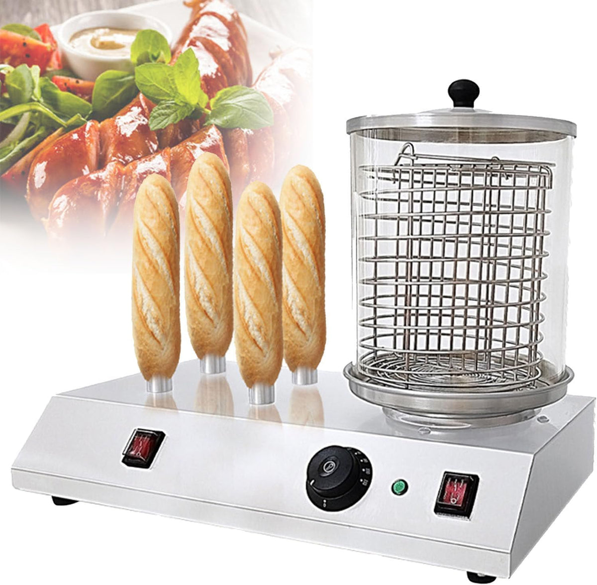 Macchine per Hot Dog, Oiyekntd, 174 x 185 mm, 458 W, 220 V, Nero, acciaio inox, vano contenitore, 2 in 1