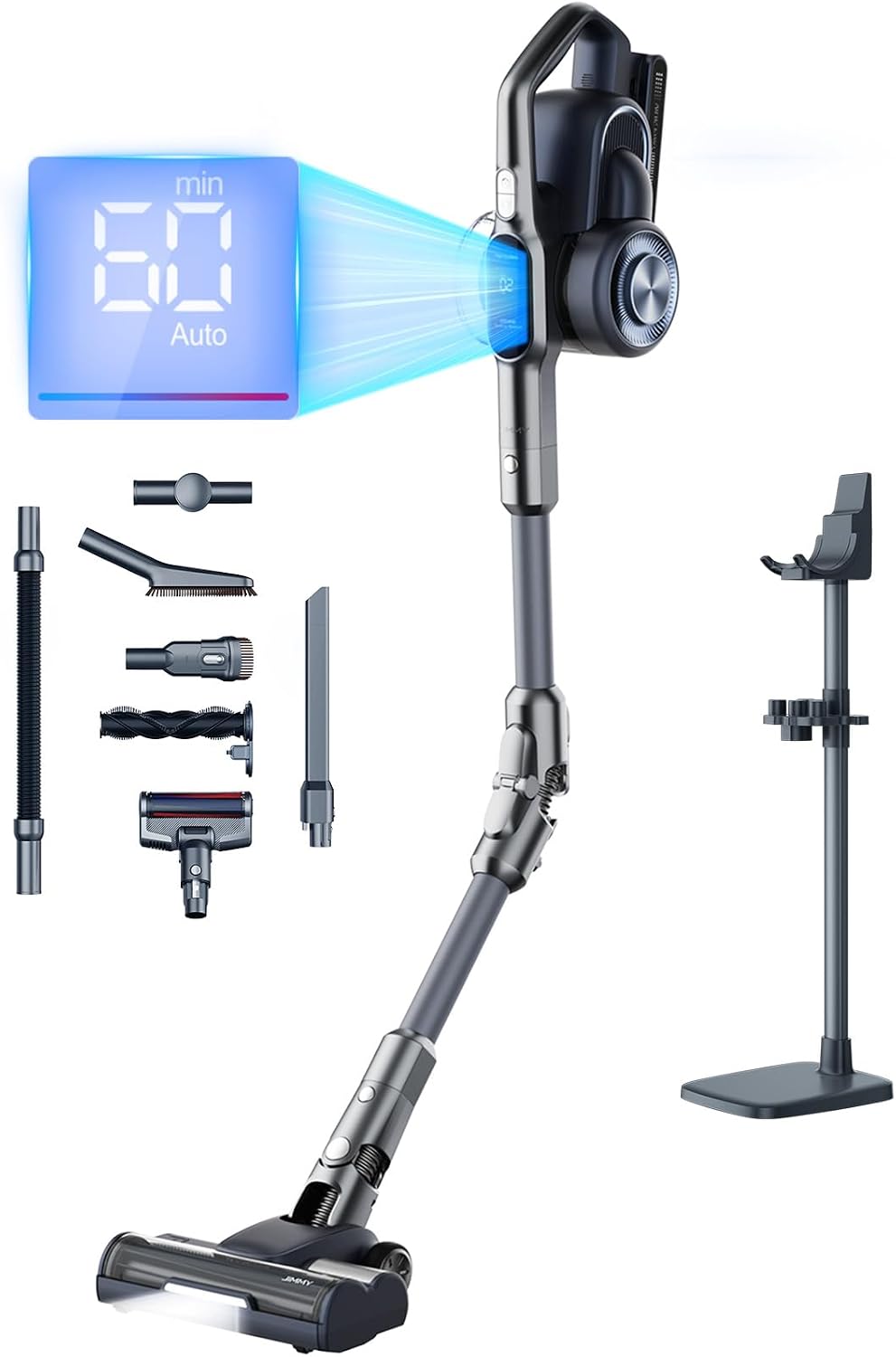 Jimmy, Aspirapolvere verticale, 260AW, 29 kPa, 700 W, Nero, illuminazione LED, filtro HEPA, funzionamento senza fili