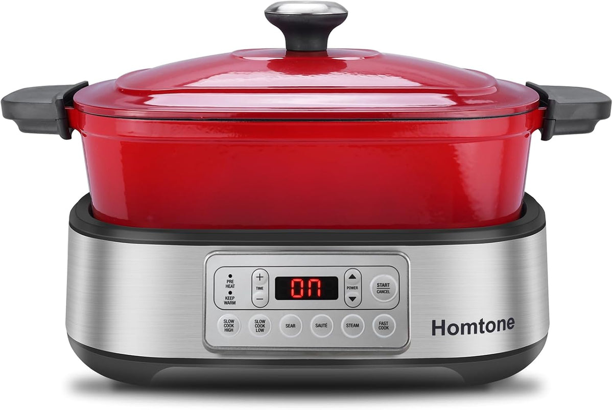 Homtone, Slow Cooker, 5,5 l, Rosso