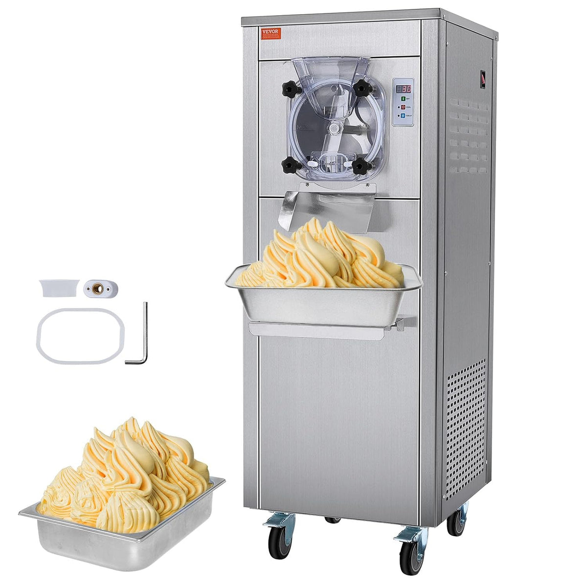 VEVOR, Gelatiera, 18 L, 1600 W, 32°C, Argento, acciaio inox, illuminazione LED, autopulizia