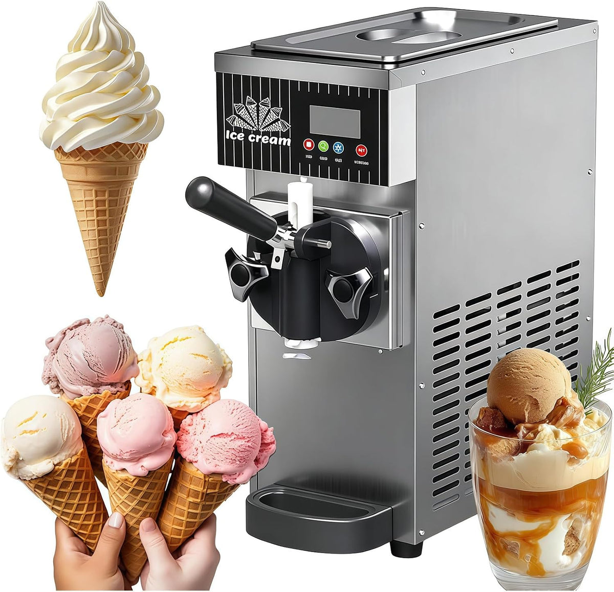 SHUMIAO, Gelatiera, 450 W, 5 kg, 2,5 litri, Nero, acciaio inox, timer