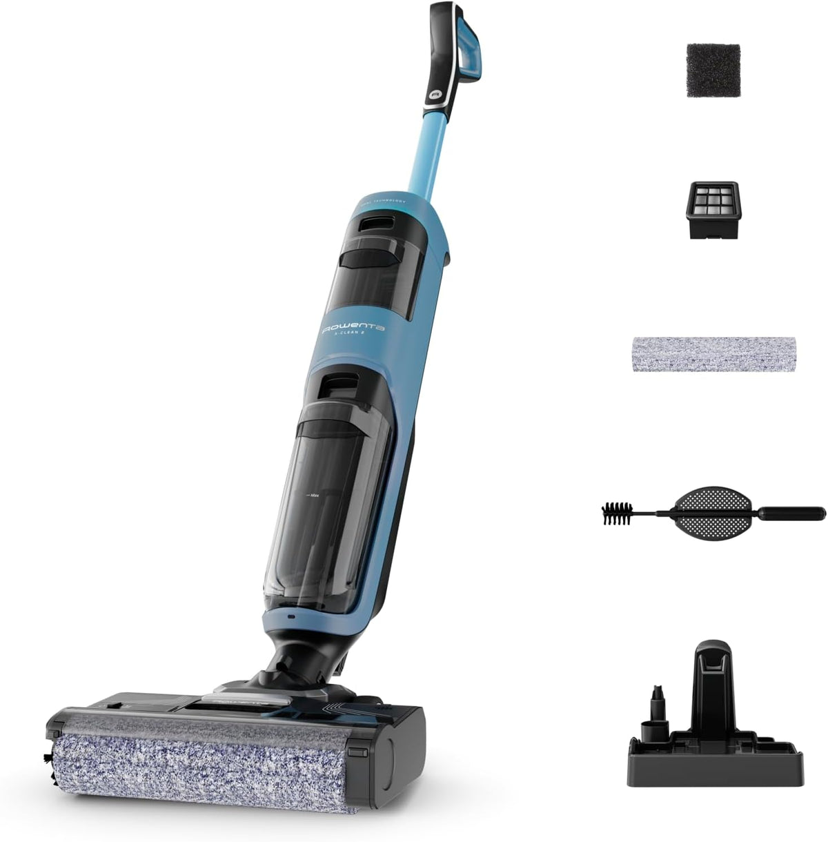 Lavapavimenti, GZ2271, Rowenta, 730 ml, Nero, illuminazione LED, autopulizia, funzionamento senza fili