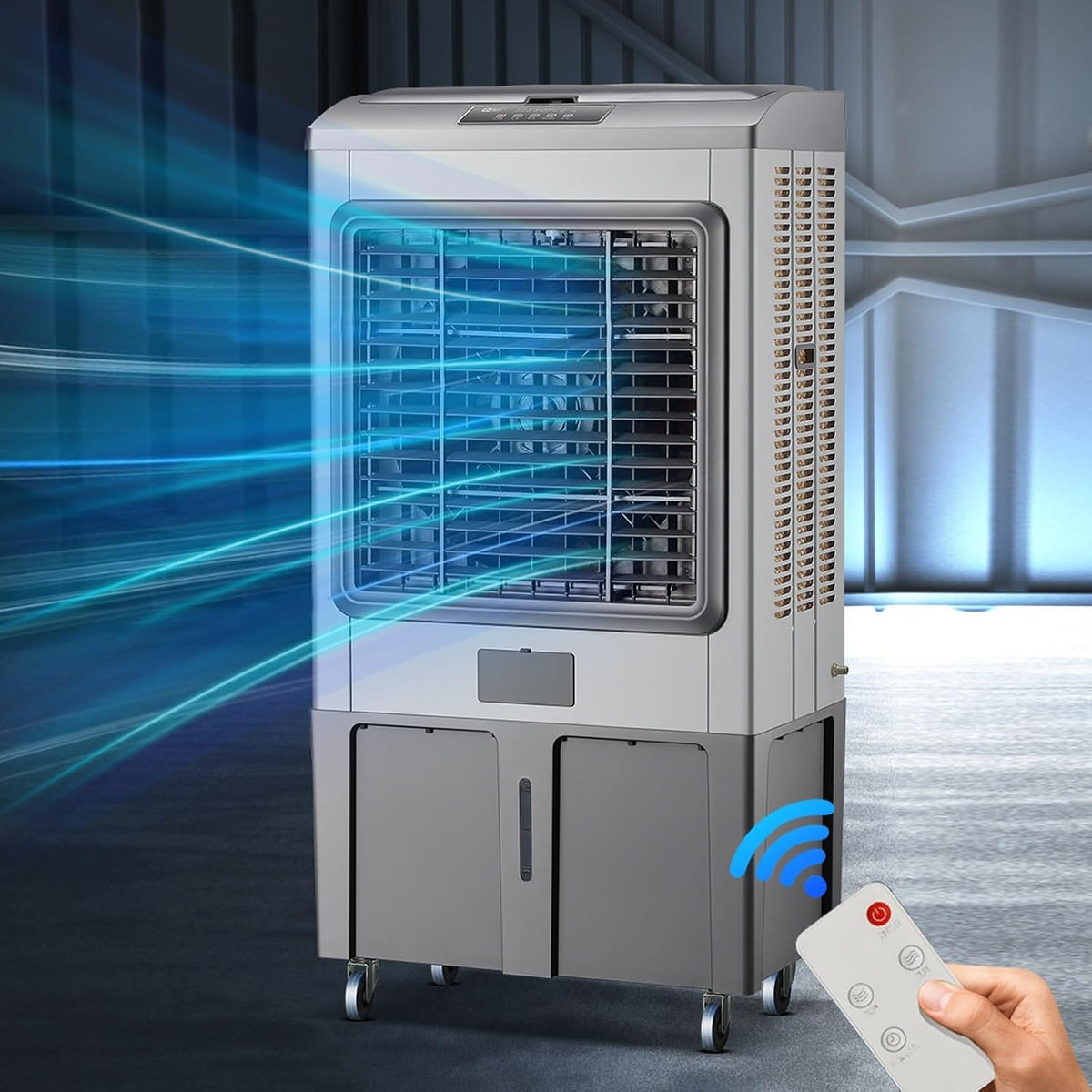 Condizionatore portatile, 50 litri, 60 m, 150 W, Nero, telecomando
