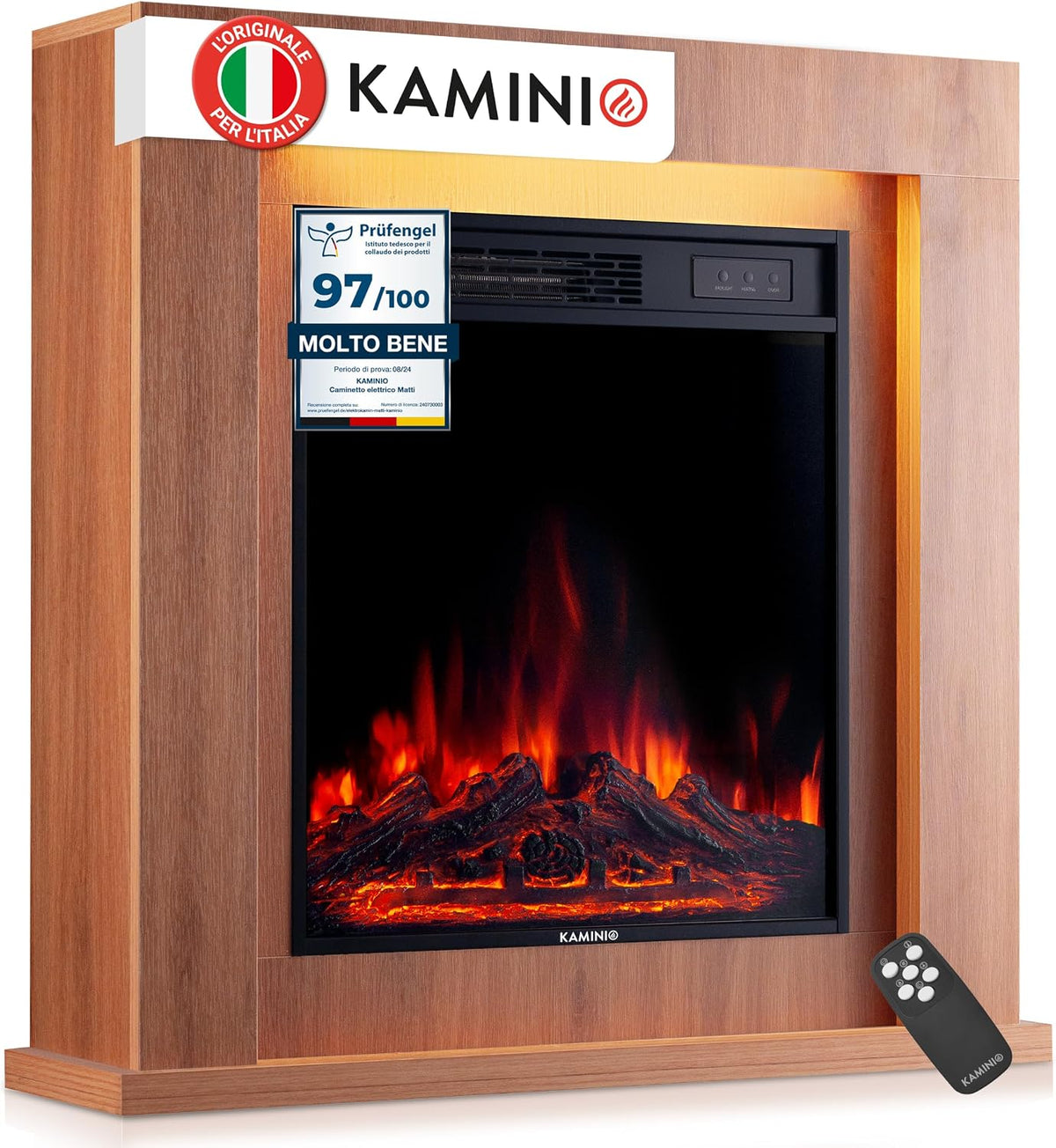 KAMINIO, Camino elettrico, 10 dB, 0,9 kW, 30 m, Marrone, protezione dal surriscaldamento