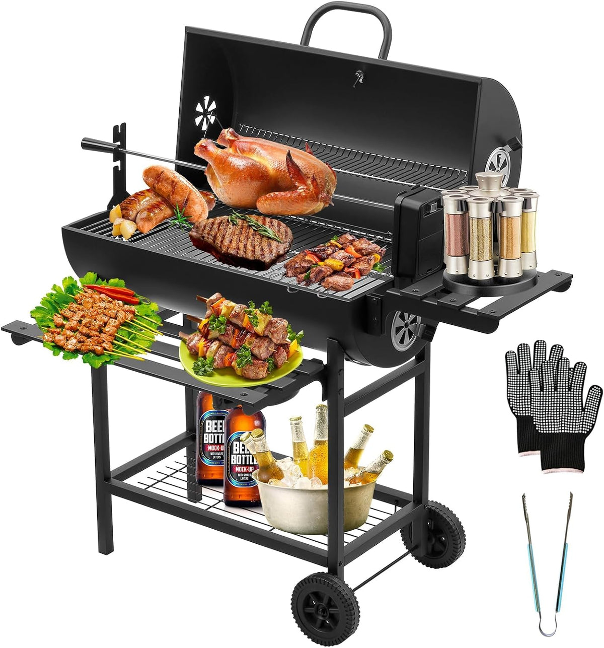 Barbecue a carbone, TEENO, 70 x 35 cm, Nero