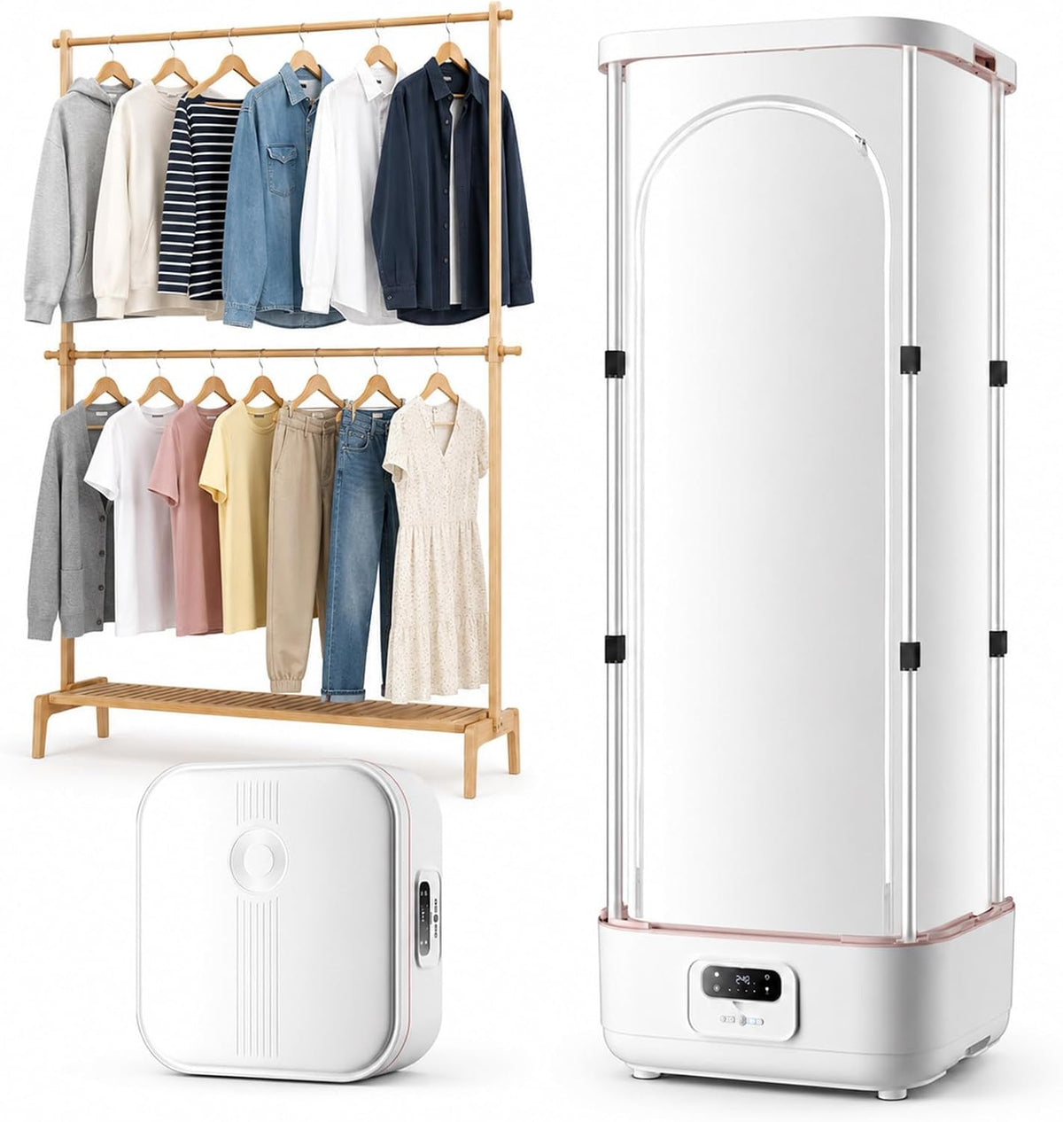 Armadio, MASTLOUFUL, 900 W, 70 °C, Bianco, struttura pieghevole, telecomando, timer, spegnimento automatico