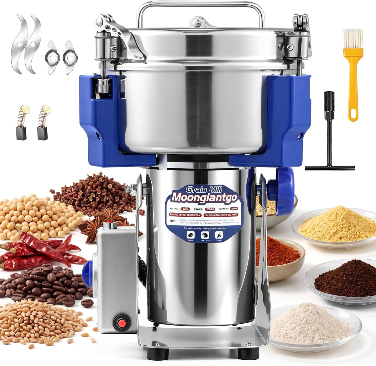Moongiantgo, Macinini, 3000 W, Argento, acciaio inox