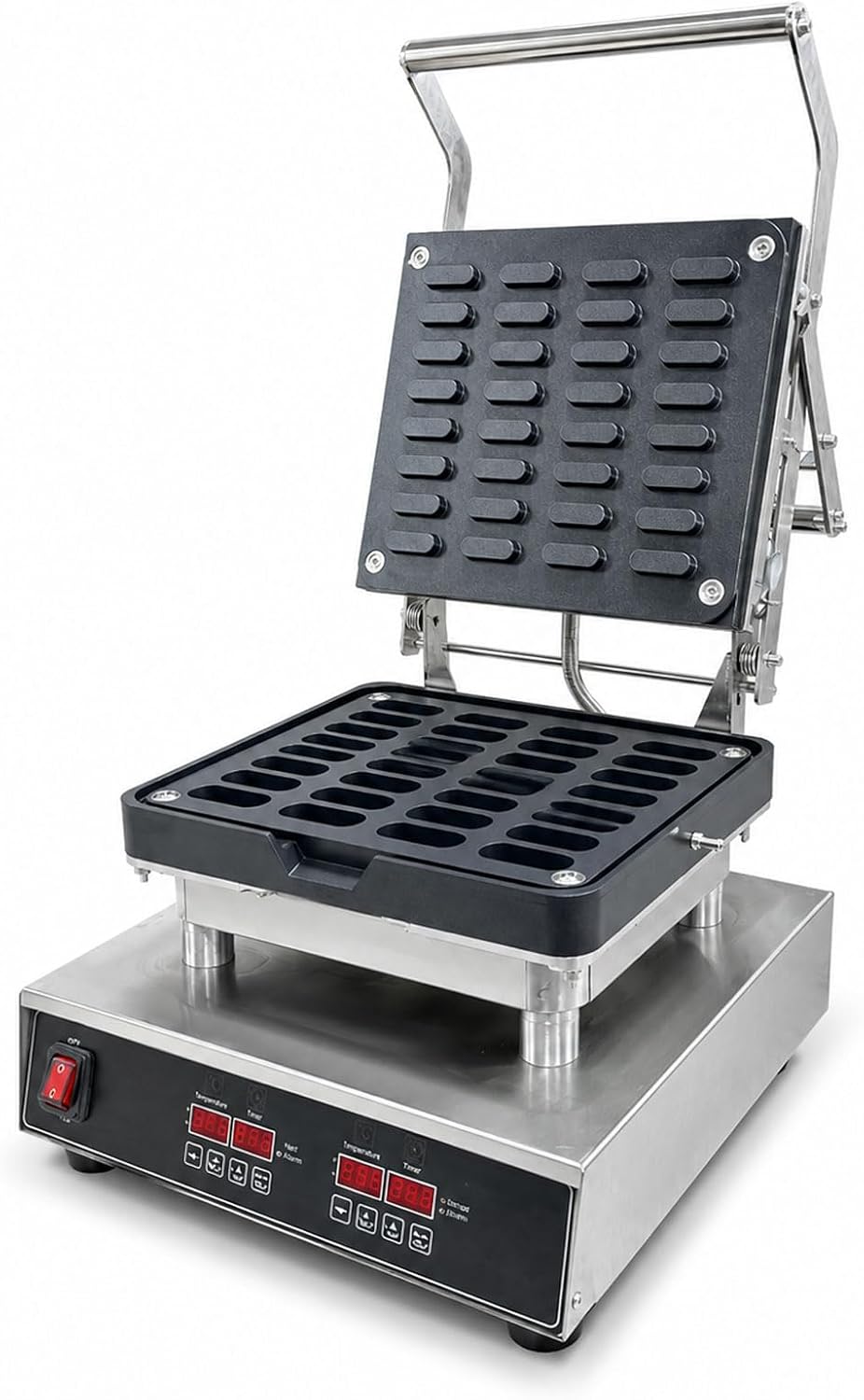 Macchine per waffle, BDJSN, 3200 w, 445 × 560 × 440 mm, 0–250°C, Argento, acciaio inox, timer