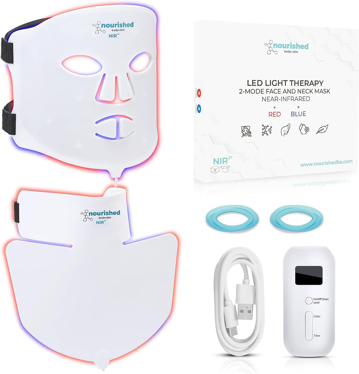 Maschere, Nourished Bodynskin, Blu/Rosso, illuminazione LED