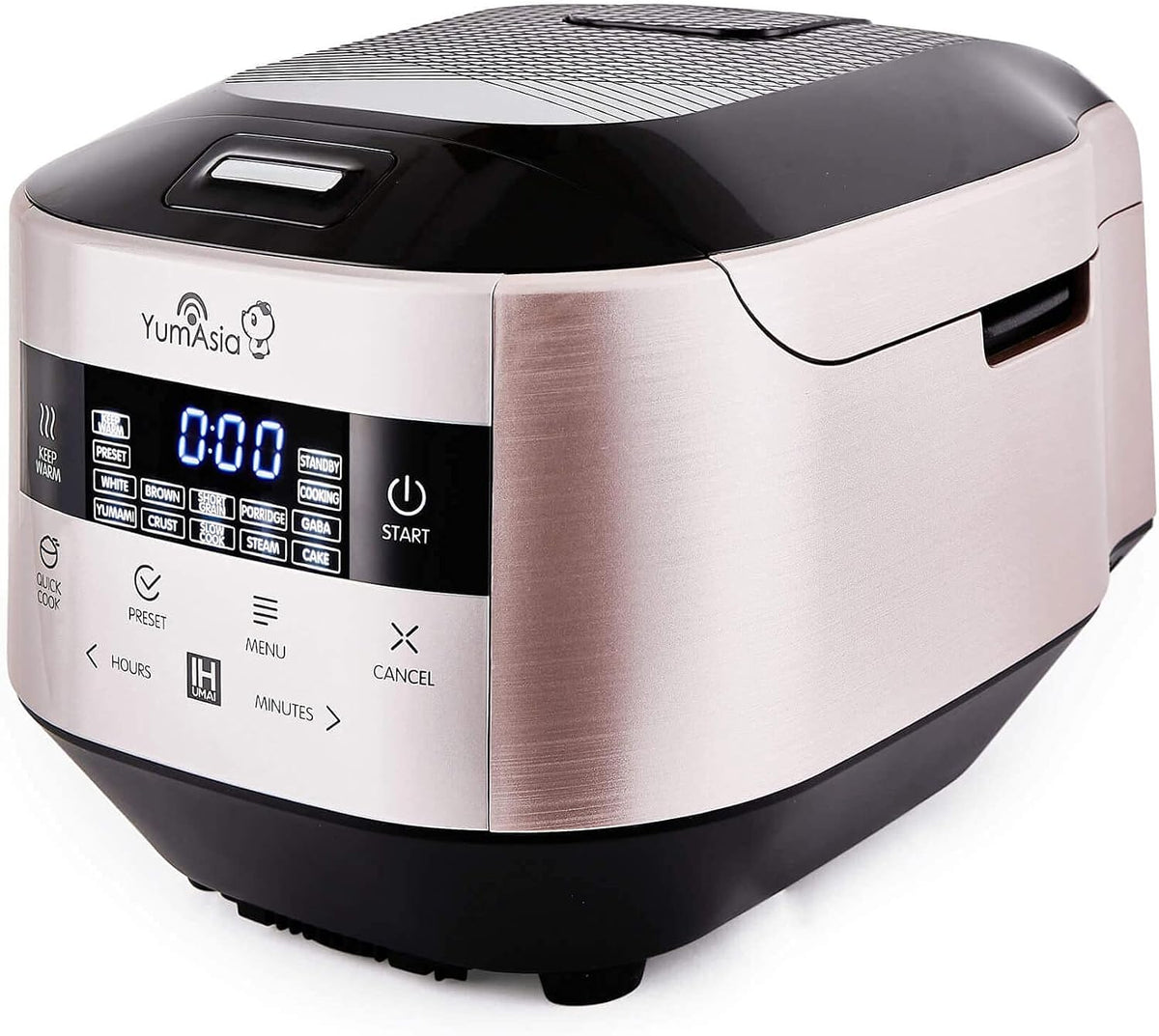 Yum Asia, Cuociriso, 220-240V, 1.5 L, 240 V, 3 mm, Nero, acciaio inox, illuminazione LED, timer, 7 funzioni