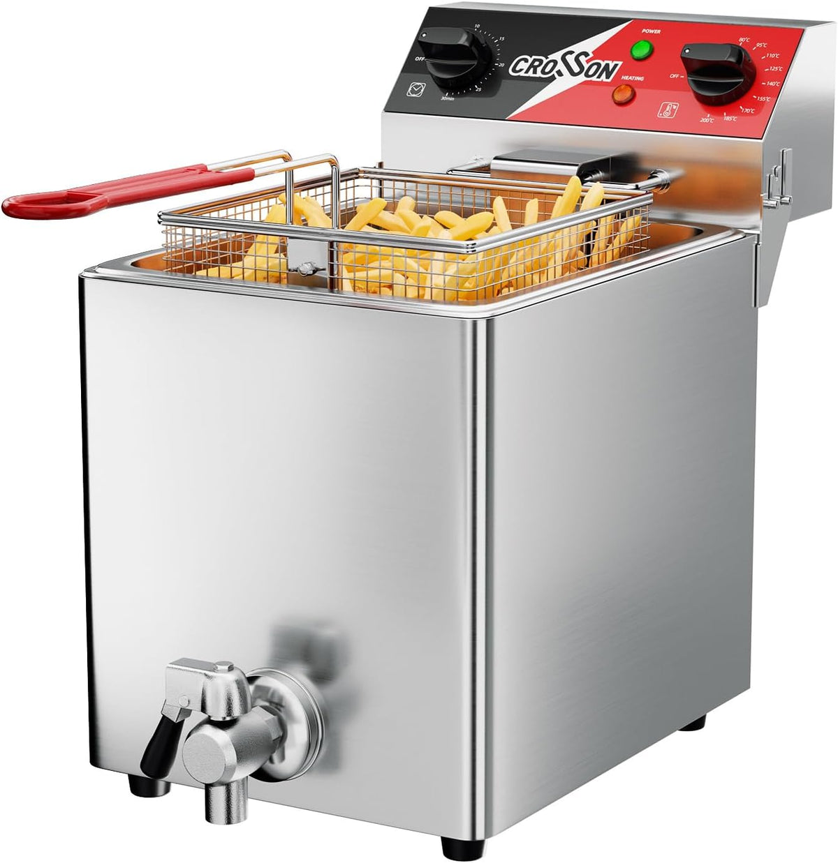 Friggitrici, crosson, 8 Litri, 3250 W, 80-200°C, Argento, acciaio inox, timer
