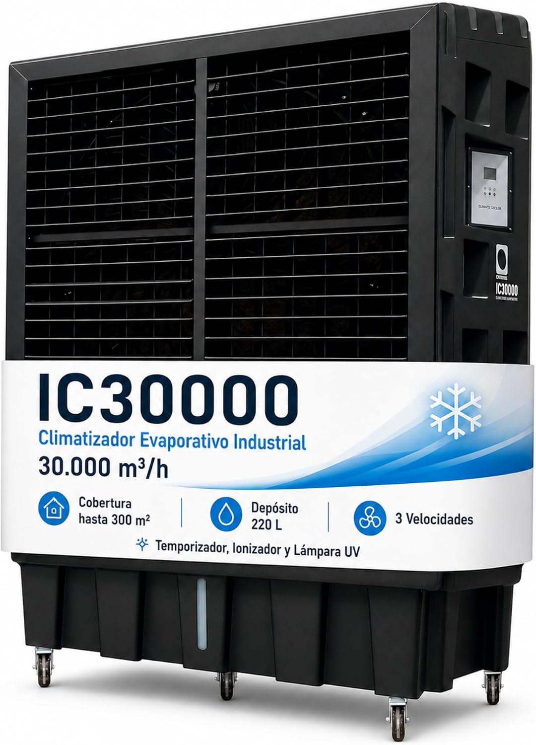 Vonala, Condizionatore, IC30000, 220 l, 30.000 m³/h, 300 m, Nero, telecomando, timer