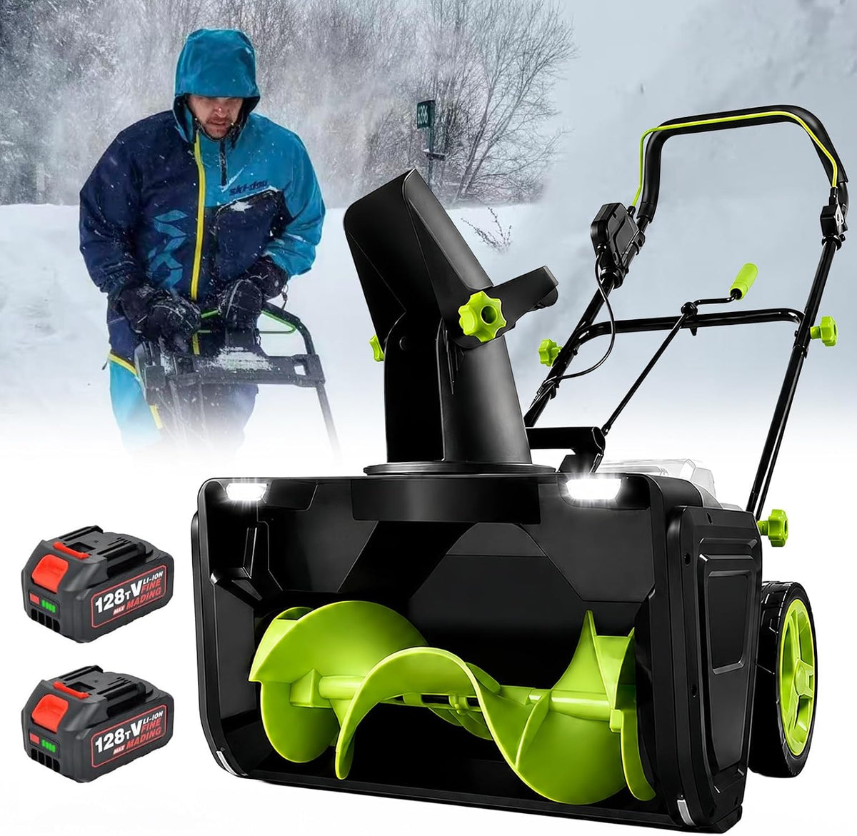 SHUMIAO, Frese da neve, 40 V, 50 cm, 25 cm, Nero, illuminazione LED, funzionamento senza fili