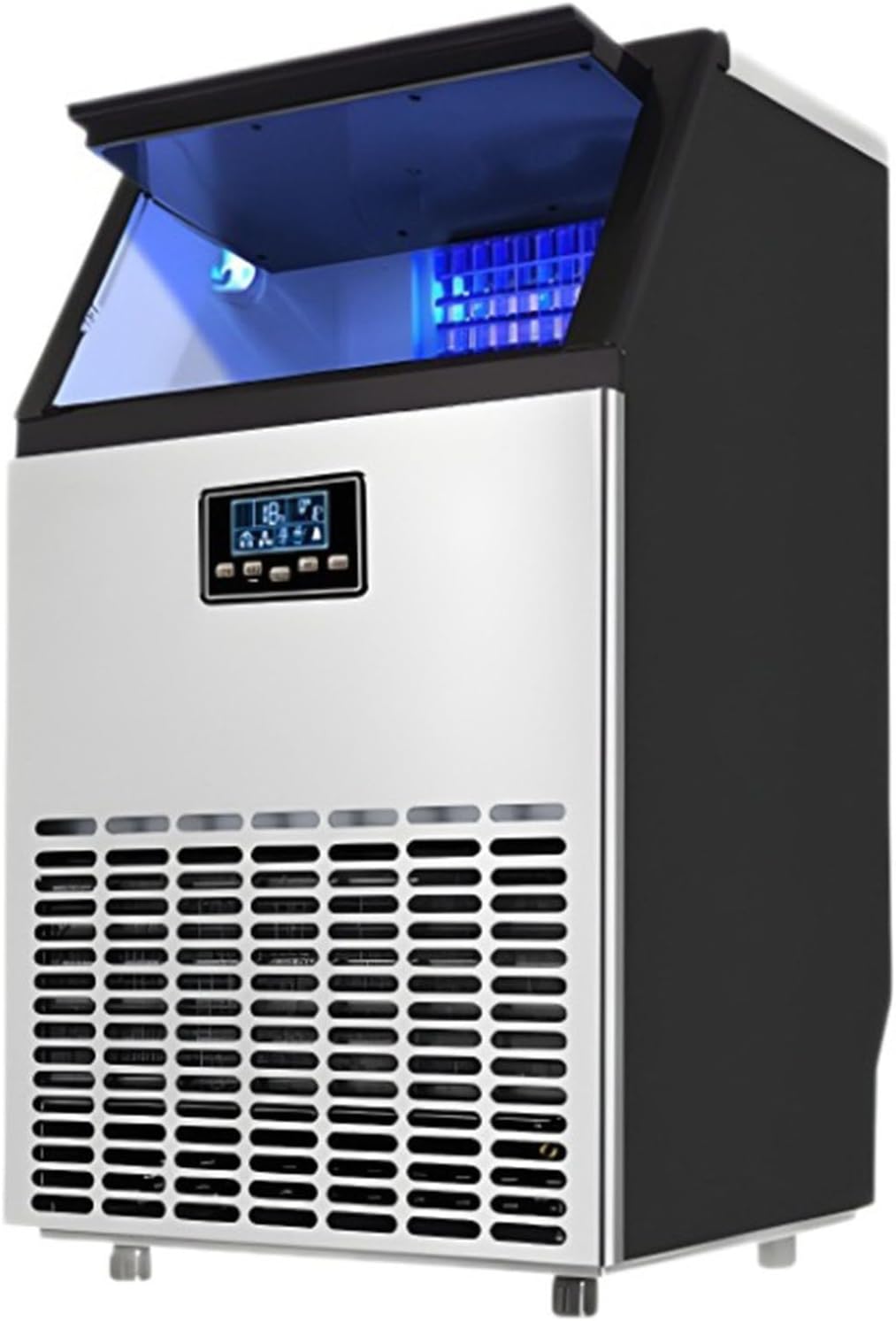 Oiyekntd, Macchina per cubetti di ghiaccio, 68/80 kg, 200 W, 798 mm, Argento, acciaio inox