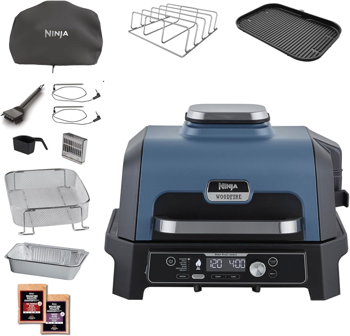 Barbecue-affumicatori, OG901EUAMZ, Ninja, 3 kg, Blu/Nero, Airfryer, 7 FUNZIONI