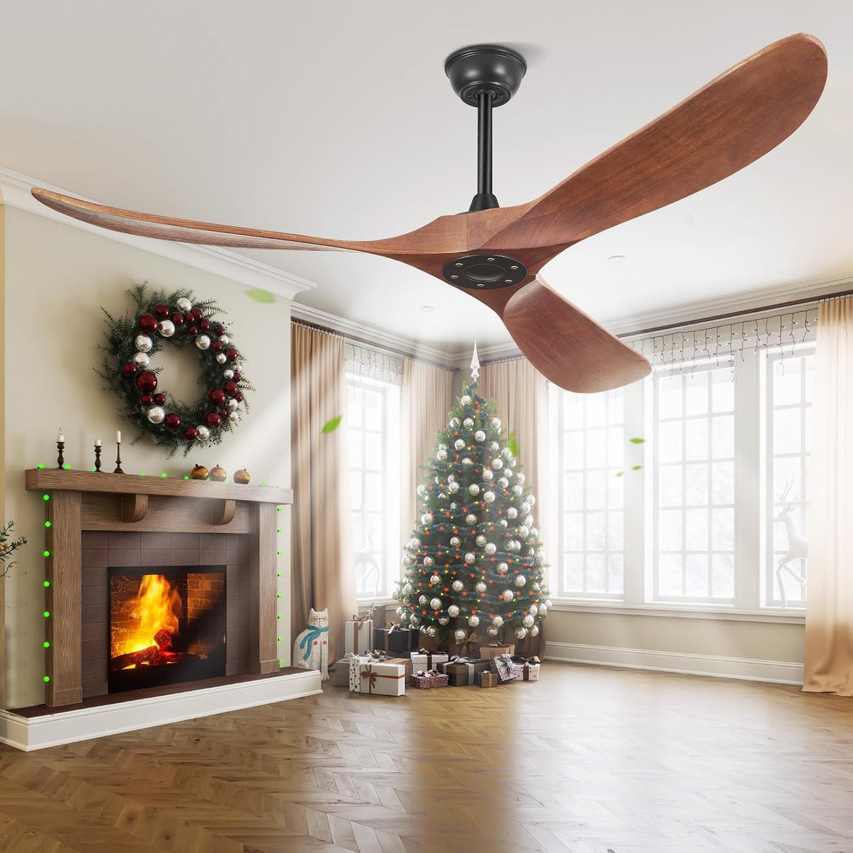 Yahada, Ventilatori da soffitto, 52 pollici, Bianco, legno massello, telecomando, timer