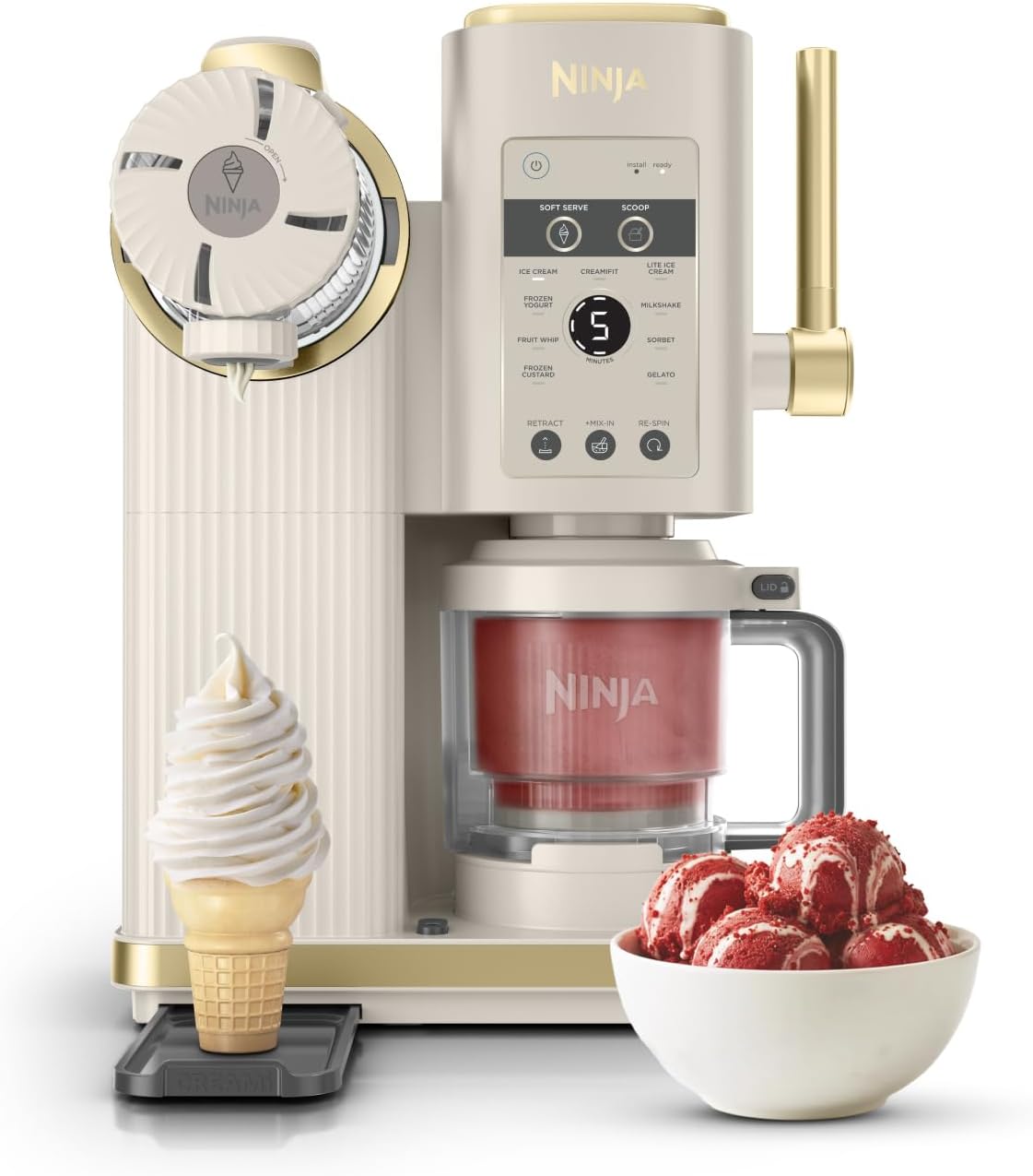 Gelatiera, Ninja, 44,5 x 25,5 x 48,48 cm, 480 ml, 9,45 kg, Oro, vano contenitore, 6 funzioni, 2 in 1, 3 in 1