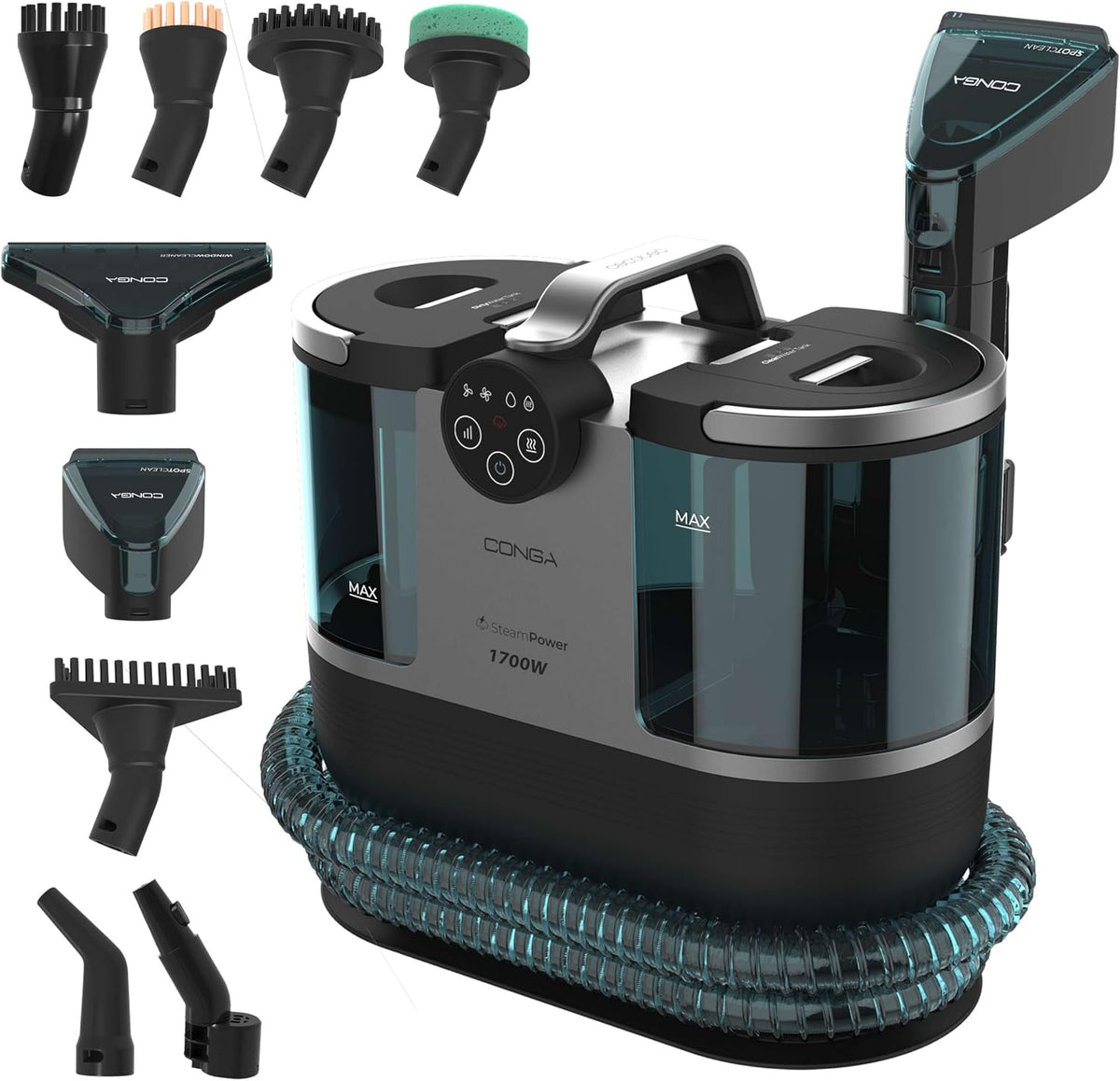Lavatappeti, Cecotec, 1700 W, 9 m, 1600 ml, Nero, autopulizia, 3 in 1
