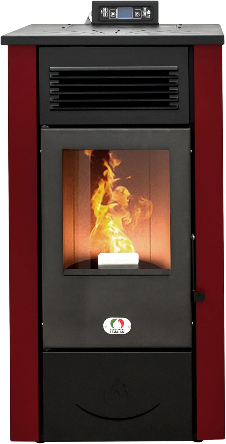 Stufe elettriche, STUFE A PELLET ITALIA, 14 kW, 130 m, 100 Kg, Rosso