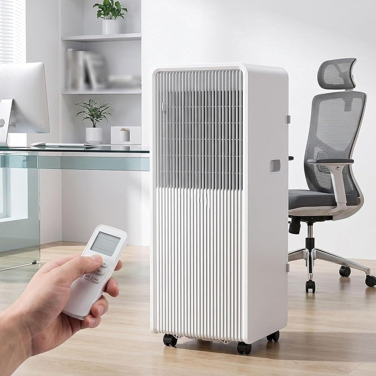 Condizionatore portatile, 12000 BTU, 17°C, 23 litri, Bianco, illuminazione LED, telecomando, timer